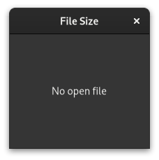 Screenshot of the app running showing just a label with the text 'No open file'