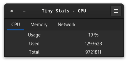 Screenshot of the app running showing cpu info