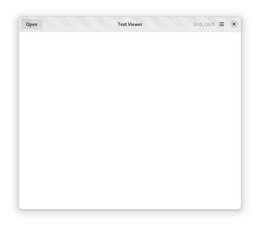 Screenshot of text-viewer in light mode in an empty state. On the headerbar there's the text 'Ln 0, Col 0'